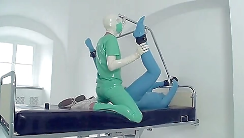 Sex With Blue Latex Doll Bound In Bed