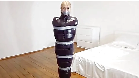 Hot Blonde Bound And Tape Gagged, Wrapped 1