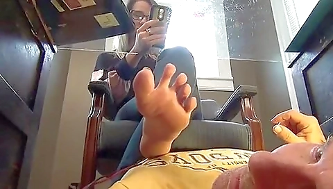 Secretary Gets Her Mature Feet And Toes Worshiped By A Handyman