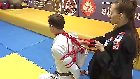 Boy Get Tied By Karate-woman