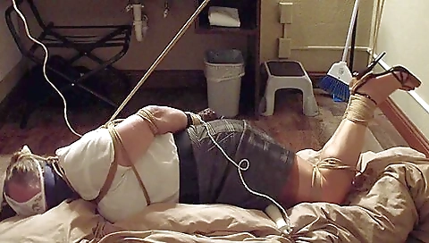 Fem Slave Bound, Gagged, Vibed, Hogtied And Left Alone