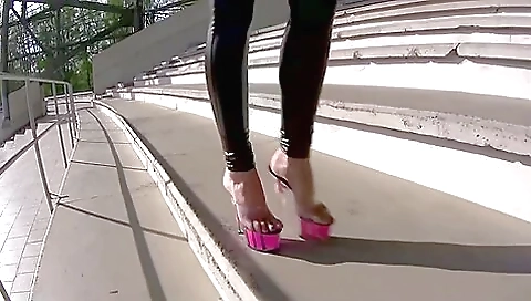 Slipping Into Magenta See Through Platforms And Climbing Stairs