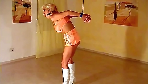 Tied And Ball Gagged In White Boots